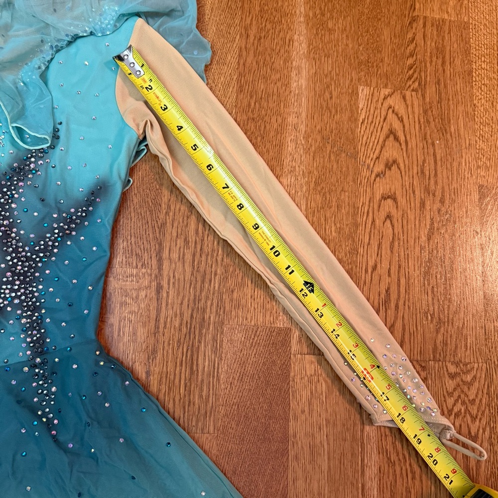 Figure Skating Customized Dress Teal Aqua Ombré Rhinestone Stoned Long Sleeve XS - Picture 13 of 17